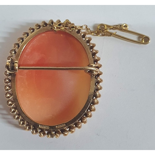 77 - Hallmarked 9ct yellow gold, shell cameo brooch,

8 grams gross