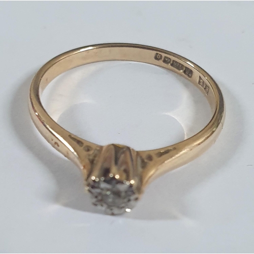 85 - Hallmarked 9ct yellow gold diamond solitaire ring,

1.9 grams gross                Size O