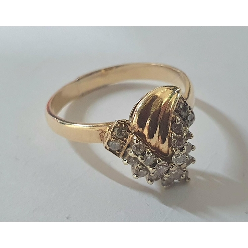 86 - Yellow banded diamond cluster ring in unusual shape,

3.4 grams gross               Size N

Please n... 