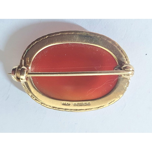 89 - Carnelian cabochon set in fully hallmarked 9ct yellow gold setting,

5.7 grams gross