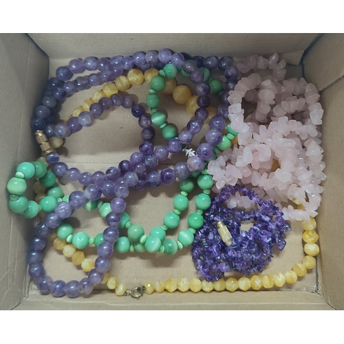 54 - Collection of beaded necklaces including fine quality Amethyst and Jade examples (Qty)