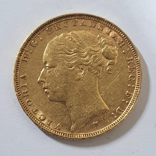 97 - Queen Victoria, 1884 bun head sovereign, Melbourne mint,

8 grams