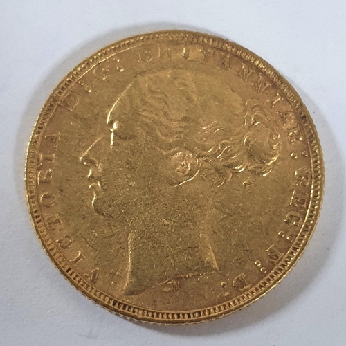 99 - Queen Victoria, 1874 bun head sovereign, Melbourne mint,

8 grams