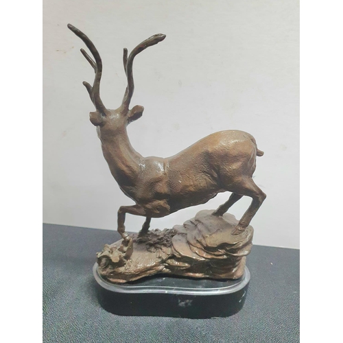 168 - Unsigned, bronze Stag on black, polished marble plinth