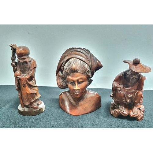 172 - Three carved Oriental hardwood figures (3)