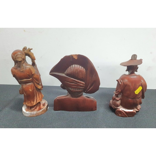 172 - Three carved Oriental hardwood figures (3)