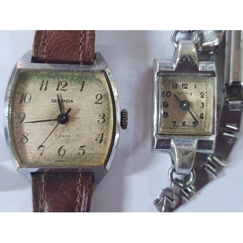 254 - Vintage Seconda gents watch with leather strap together with a ladies cocktail watch, an old small p... 