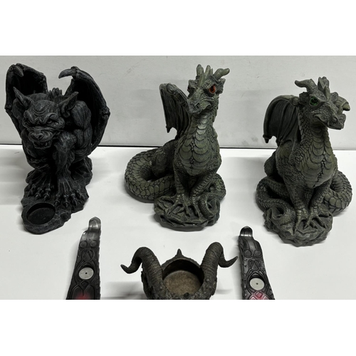 196 - 6 Dragon figures some candle holders