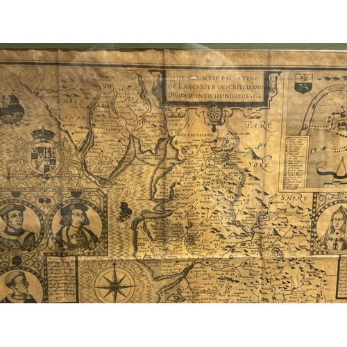 203 - The Countie Pallatine of Lancaster Described and divided into hundereds 1610 Framed Map