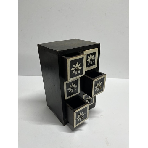 211 - Wooden jewellery box with bone pattern inserts