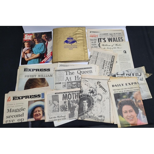 228 - Various Newspapers featuring Princess Diana and a 1937 Coronation souvenir book (Qty)