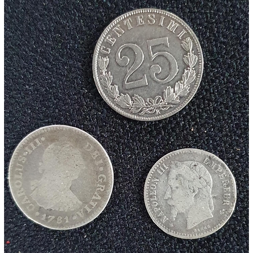 274 - Collection of mainly silver antique coins, GB and foreign including a Spain Charles III Silver 1/2 H... 