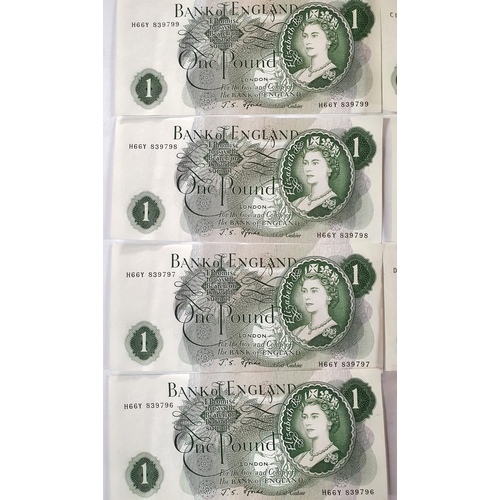 265 - Twenty-six J S Fforde British QEII green £1 notes, at least 4 with consecutive numbers (26)

All in ... 