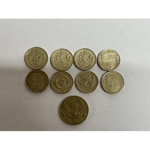 285 - 8 old pound coins with an old £2 coin from 1986