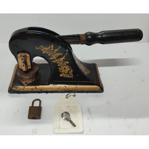 245 - Provincial Building Society bankers stamp, with locking pin, padlock and key