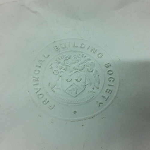 245 - Provincial Building Society bankers stamp, with locking pin, padlock and key