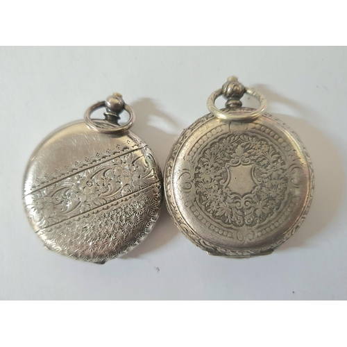 261 - Two 19thC ladies silver pocket watches both with ornately engraved backs and enameled faces (2)