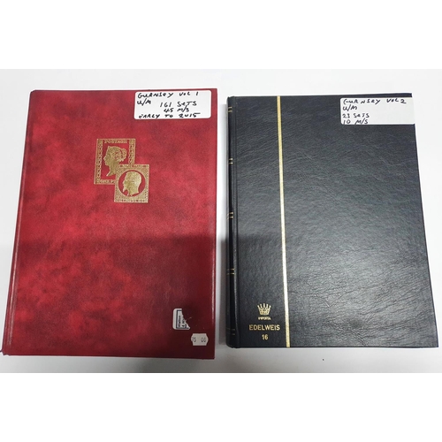 304 - Two stamp albums containing a large quantity of Guernsey MU from 1970s to 2015, approx 184 MU sets a... 