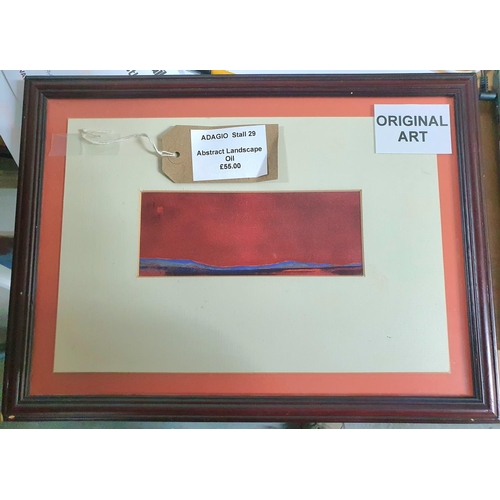 136 - Unsigned modern abstract oil landscape in red, framed and glazed,

The oil measures 7 x 18 cm