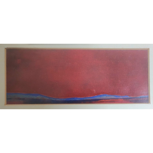 136 - Unsigned modern abstract oil landscape in red, framed and glazed,

The oil measures 7 x 18 cm