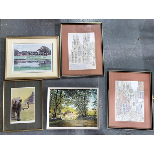 191 - A E Brooke, framed oil painting together with 2 drawings and 2 prints (5), all framed