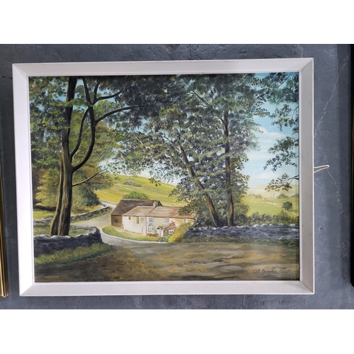 191 - A E Brooke, framed oil painting together with 2 drawings and 2 prints (5), all framed