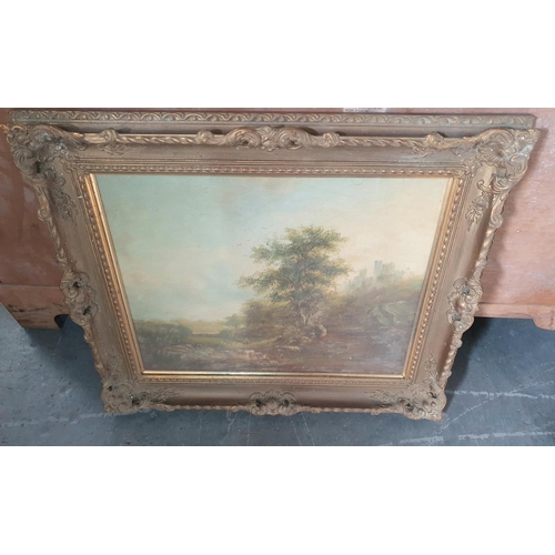 248 - Fine quality, indistinctly signed oil on board landscape painting, glazed and in an ornate frame,

T... 