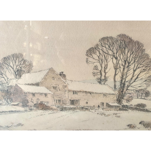 252 - Percy LANCASTER (1878-1951) watercolour and coloured pencil picture depicting a sheep farm in winter... 