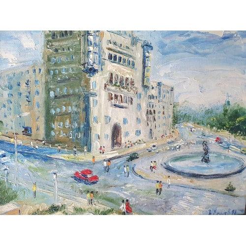 287 - Modernist impasto impressionist Continental school, 1998 oil on canvas, indistinctly signed city sce... 