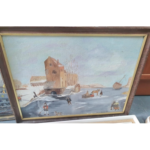 288 - Collection of 3 oil paintings and one early 20thC cottage scene watercolour (4), all framed