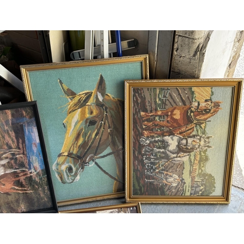 131 - 1 Horse print with 3 nicely done Embroided Horse pictures