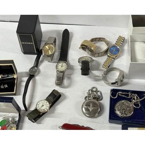 22 - Collection of costume and watches including Sekonda and 2 nice pocketwatches