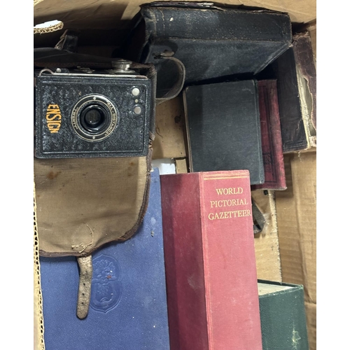 353 - Box of books and cermaics with a camera