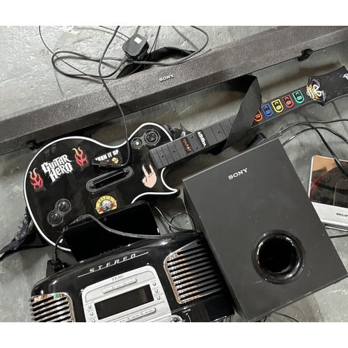 399 - Sony soundbar with Sony sub and a guitar hero guitar with others