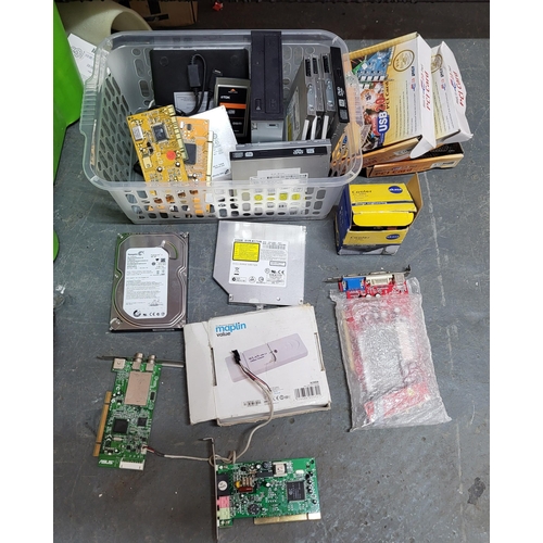 400 - Collection of PC/laptop parts including graphics cards, SSD's and others as well as a box of phone/i... 