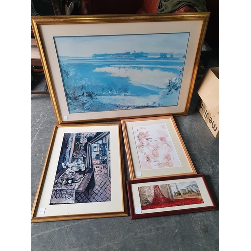 460 - David WILD (Burnley 1931-2014) print of faces together with a Matisse print, a poppies at the Tower ... 