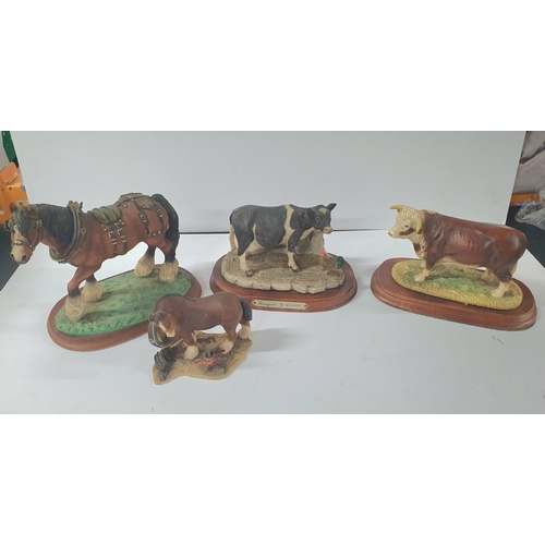512 - 1980s Leonardo of a Cow on wooden plinth together with 3 other similar (4)