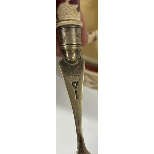 594 - Large Edwardian ceramic salad bowl with 2 spoons, unmarked to base