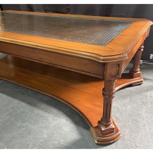 645 - Wooden coffee table with glass and rattan top