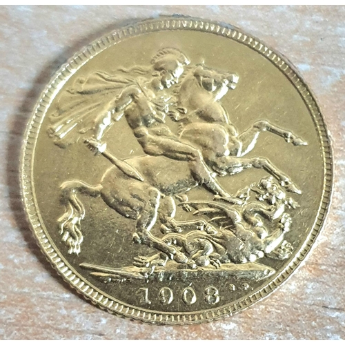 260 - King Edward VII 1908 full sovereign,

8 grams