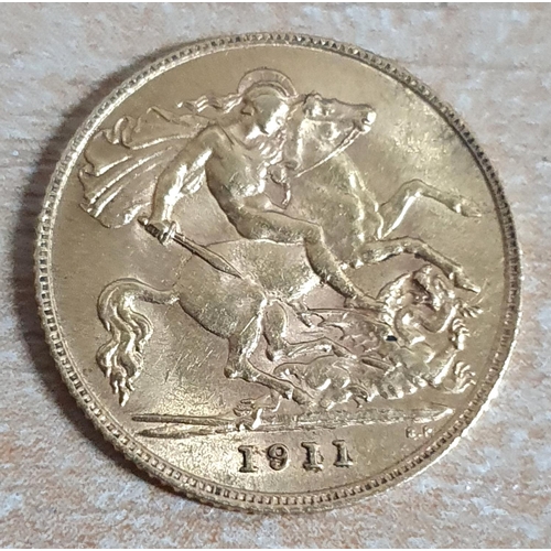 291 - King George V 1911 half sovereign,

4 grams