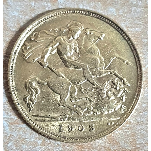 297 - King Edward VII 1905 half sovereign,

4 grams