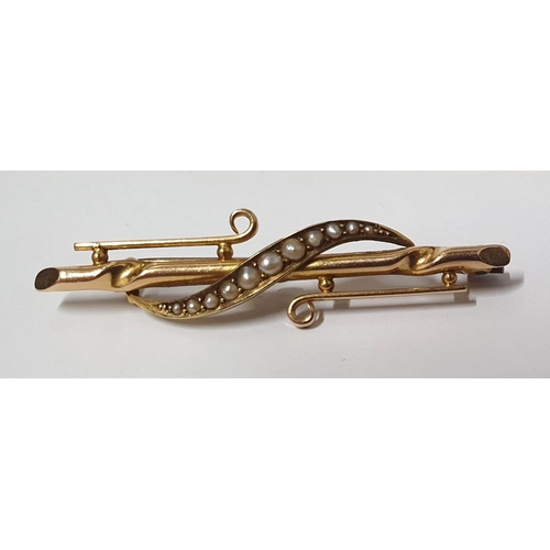 8 - 15ct gold bar brooch with seed pearls,

2.5 grams