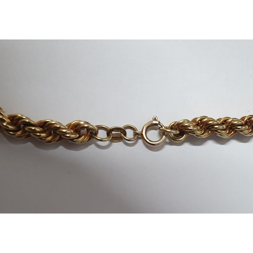 19 - Hallmarked 9ct bi-coloured gold thick rope chain,

36 grams    64cm long