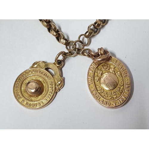 26 - Superb 9ct yellow gold Albert chain with 2 full hallmarked heavy rose gold fobs and a hallmarked 9ct... 