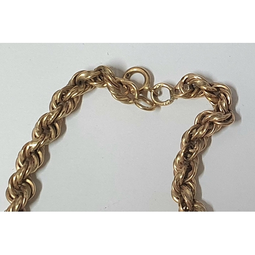 33 - 9ct yellow gold rope necklace (clasp a/f),

9.5 grams        50cm long