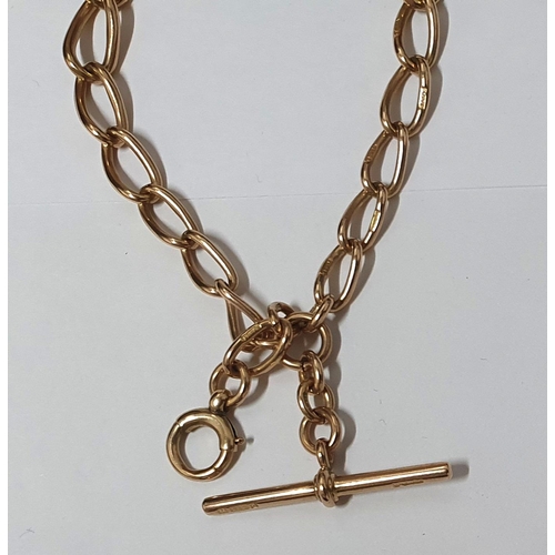 35 - 9ct rose gold albert chain with T-bar,

31.4 grams          40cm long