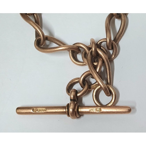 41 - 9ct rose gold, heavy albert chain with T-bar,

41 grams         approx 46cm long