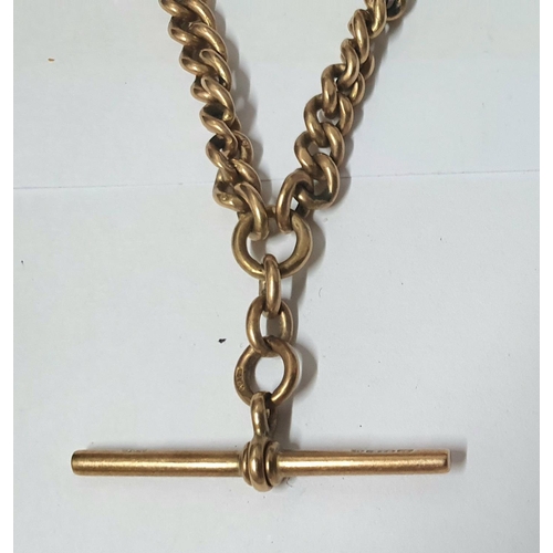 42 - 9ct rose gold, heavy Albert chain with T-bar,

32 grams             approx 32cm long