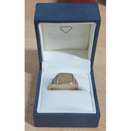 66 - Gents lightly engraved 9ct yellow gold signet ring in presentation box,

4.4 grams             size ... 